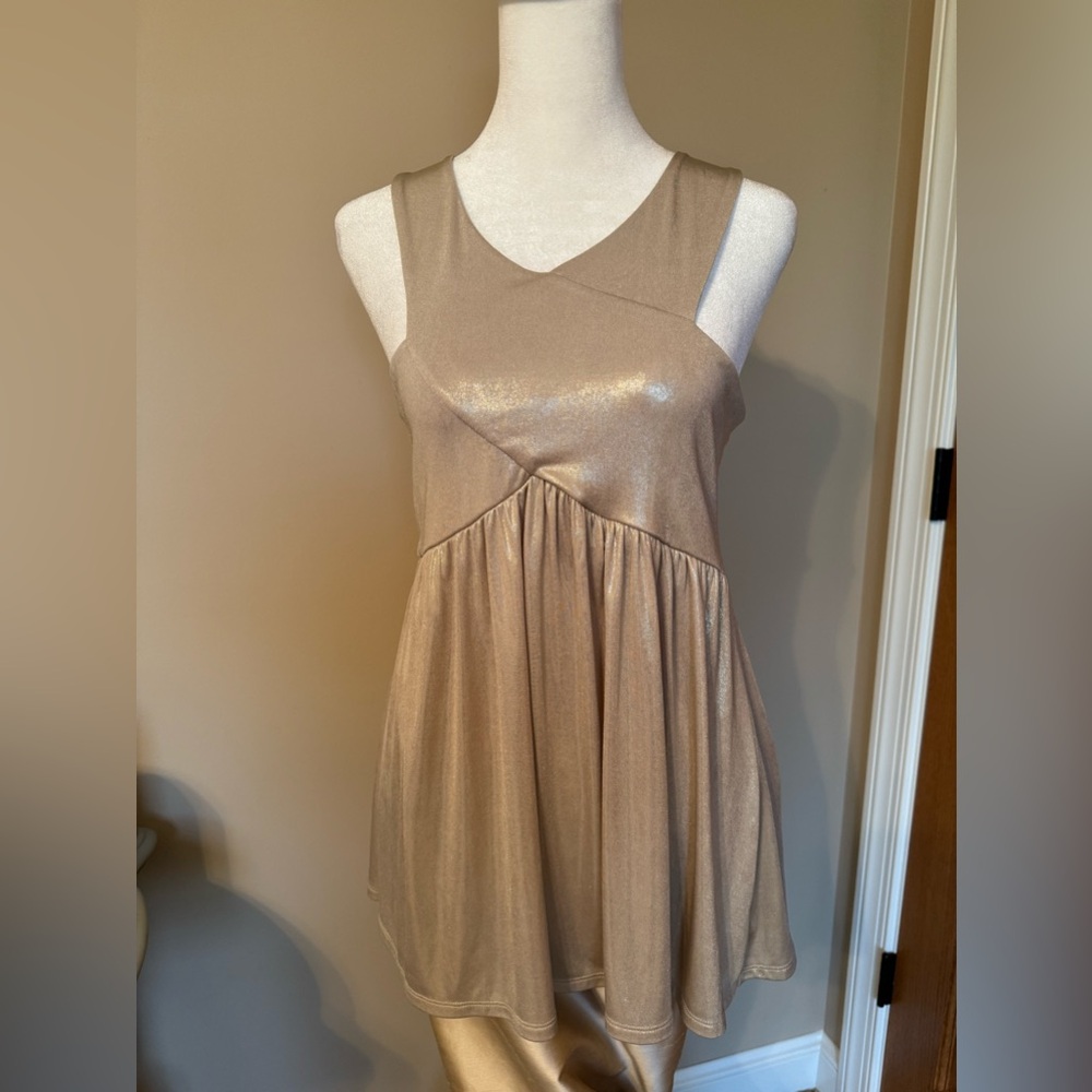 Vintage Boutique Gold Lame Cross Over Baby Doll Tank Top Women’s (Size Medium).
